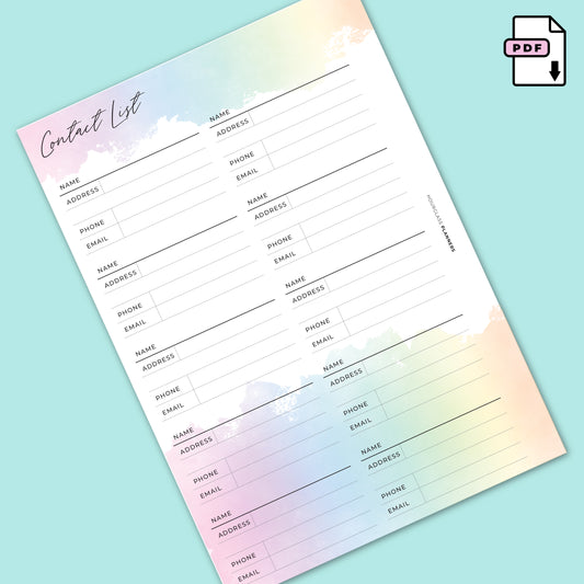 Rainbow Printable: Contact List