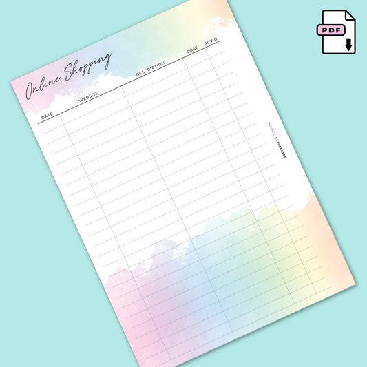 Rainbow Printable: Online Shopping Tracker
