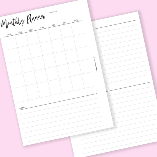 Minimal Printed: Monthly Planner on One Page + Notes Sections