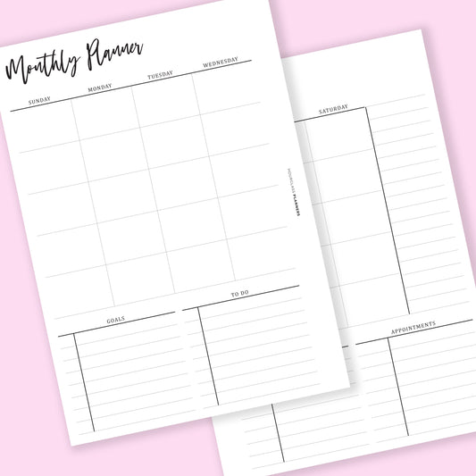 Minimal Printed: Monthly Planner on One Page + Sections