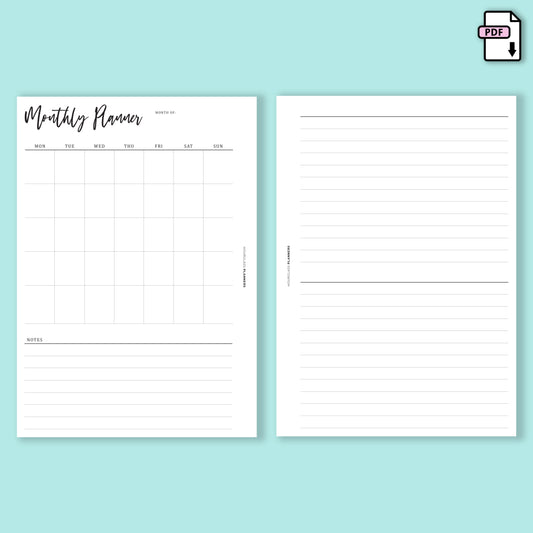 Minimal Printable: Monthly Planner on One Page + Notes