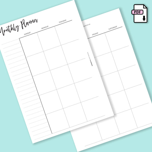 Minimal Printable: Monthly Planner on One Two Pages