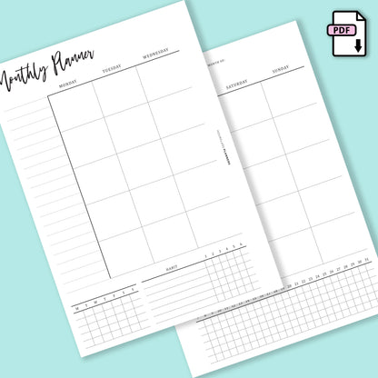 Minimal Printable: Monthly Planner on Two Pages with Habit Tracker