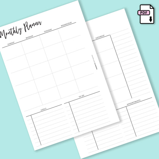 Minimal Printable: Monthly Planner on One Two Pages + Important Details