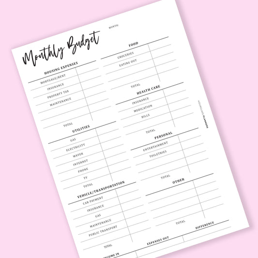 Minimal Printed: Monthly Budget Planner