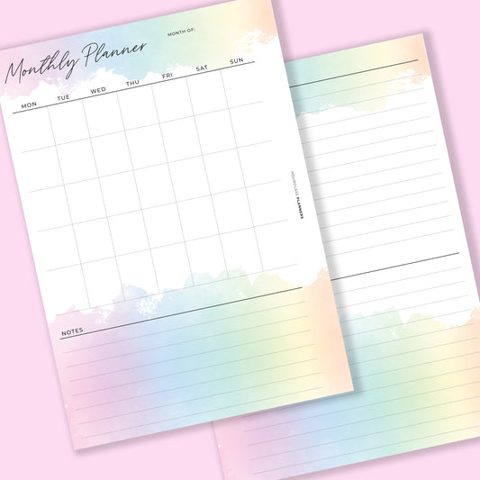 Rainbow Printed: Monthly Planner on One Page + Notes Sections