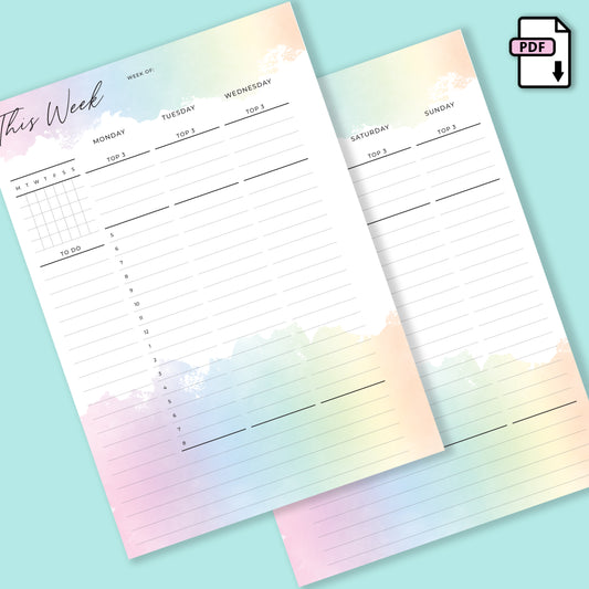 Rainbow Printable: Hourly Week on Two Pages
